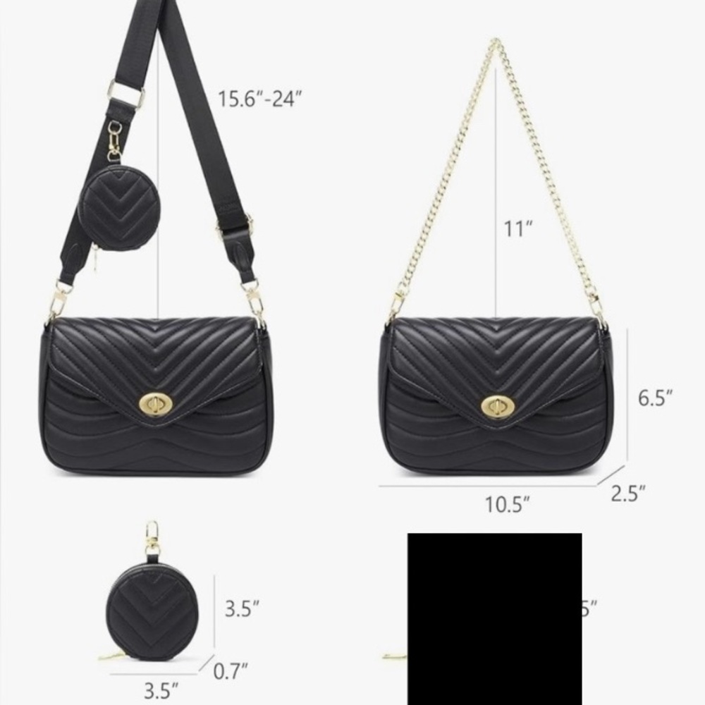 Elegant Black Quilted Crossbody Bag with Small zippered bag